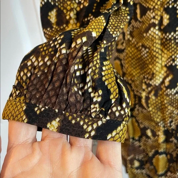 ZARA SNAKESKIN ANIMAL PRINT LONG SLEEVE BELTED BLACK BROWN YELLOW DRESS SZ XS - Picture 10 of 16